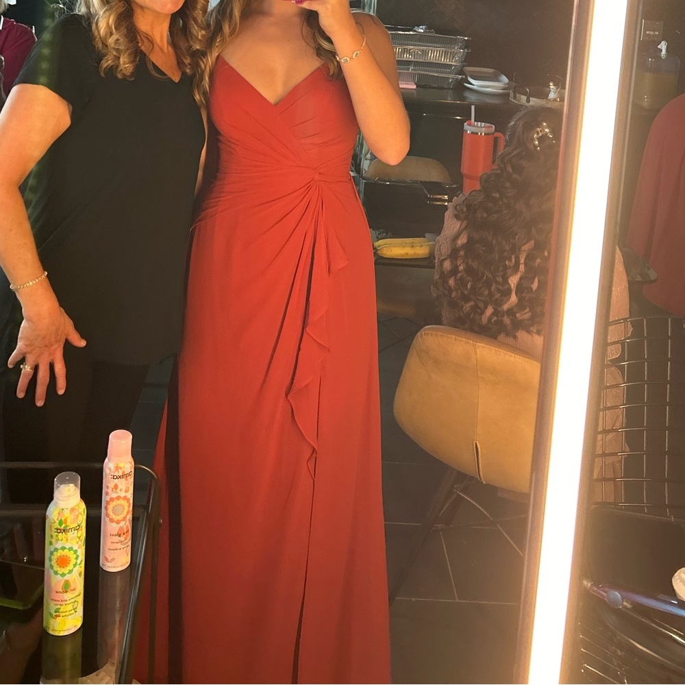 Elegant Rust Bridesmaid Dress. With Slit.